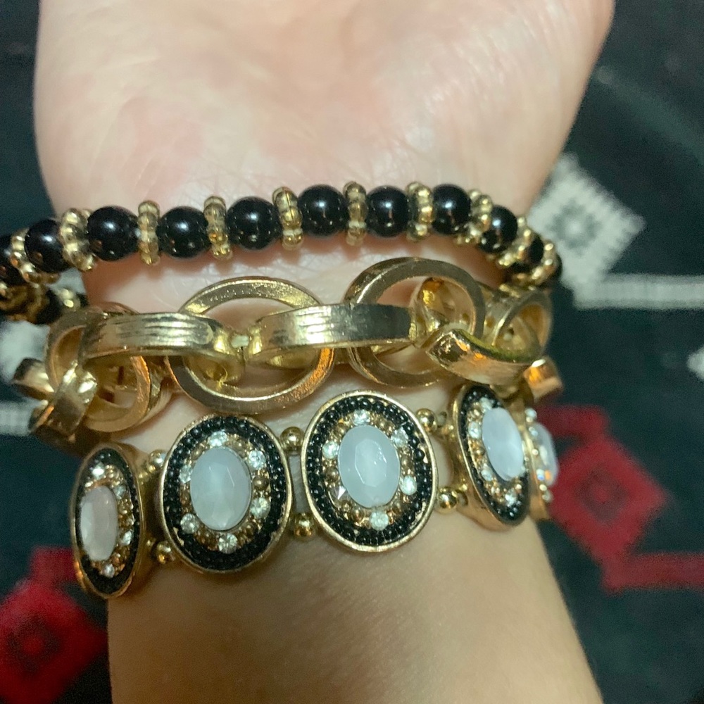 Three piece faux gold/diamond elastic bracelet set
